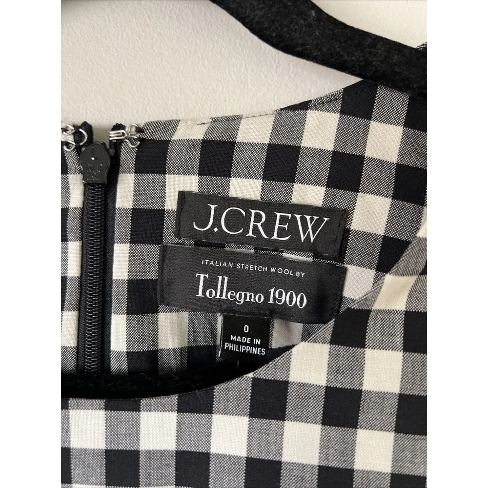 J. Crew Mini Dress 0 Gingham Bi Stretch Wool Blend Tollegno 1900 BP598